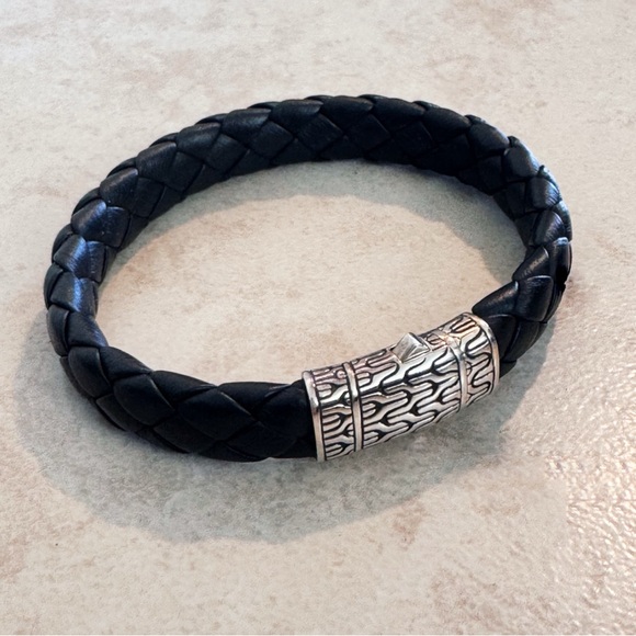 John Hardy Classic Chain Black Woven Leather Bracelet Sterling Silver - Picture 2 of 6
